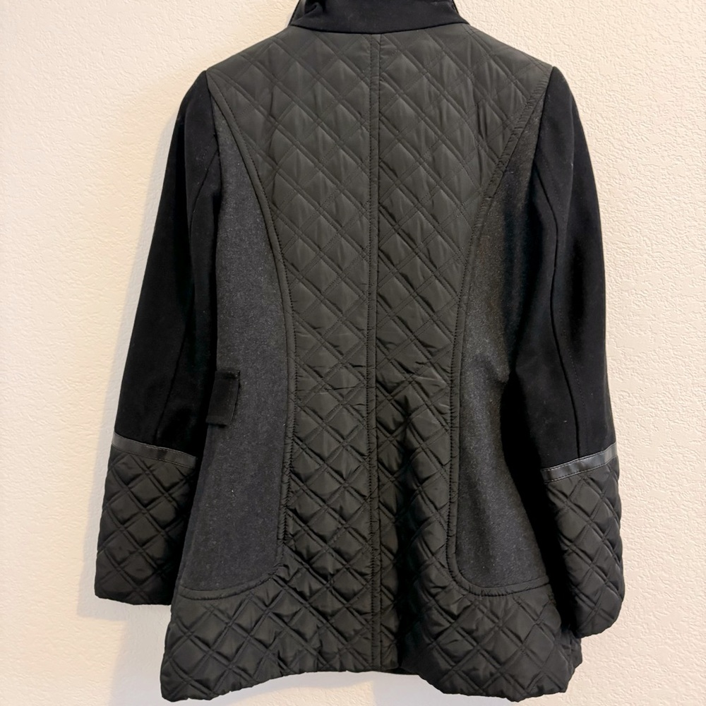 Kensie Women's Wool Blend Full Zip Overcoat Black Faux Leather Accent. S… - Picture 3 of 15